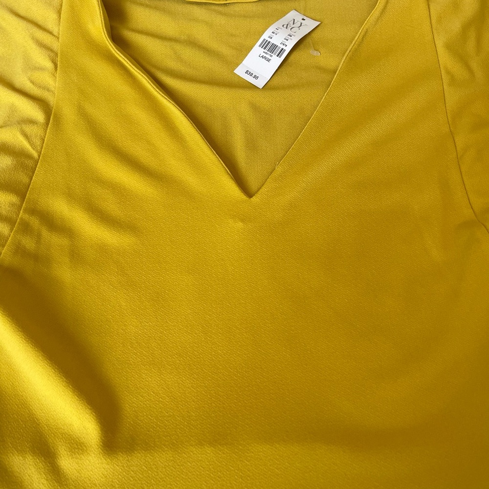 New York & Company Yellow Ruffled V-Neck Blouse - Picture 2 of 4